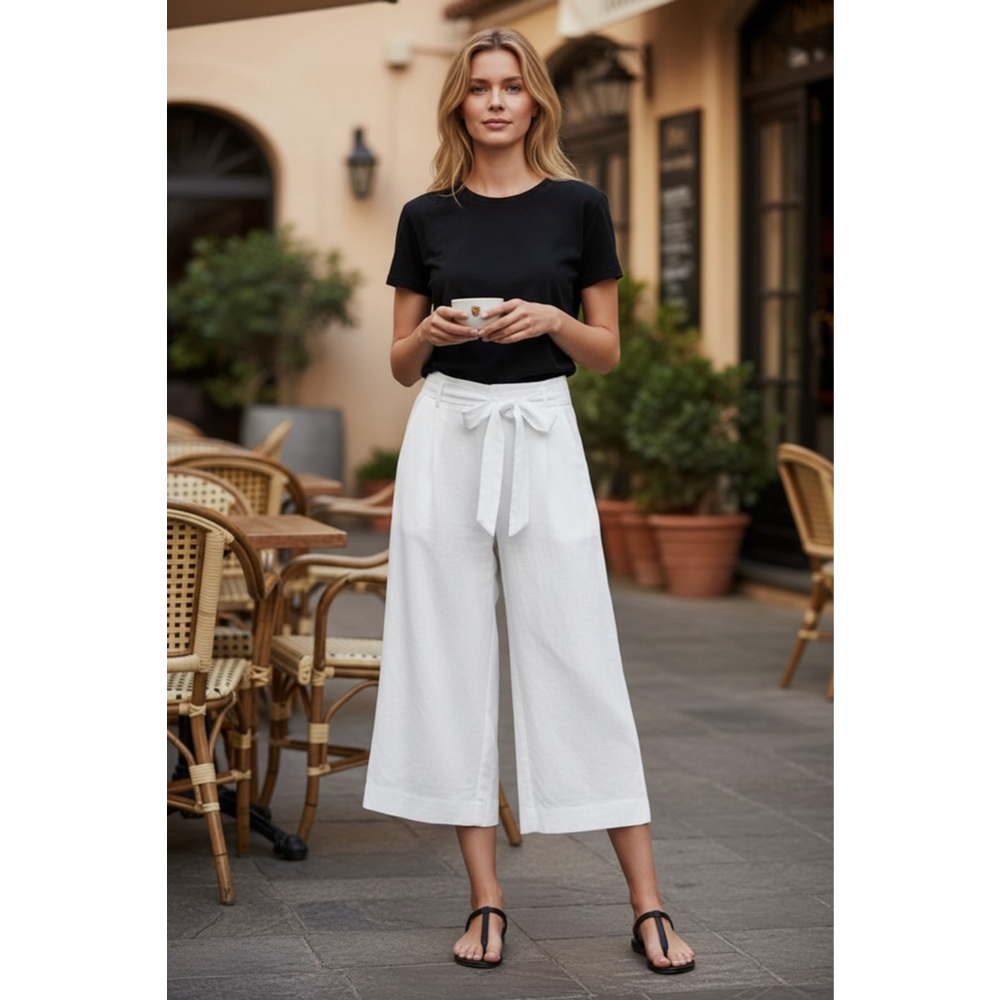 Cloth & Stone Anthropologie Cropped Wide-Leg Pants White Boho Sz XS